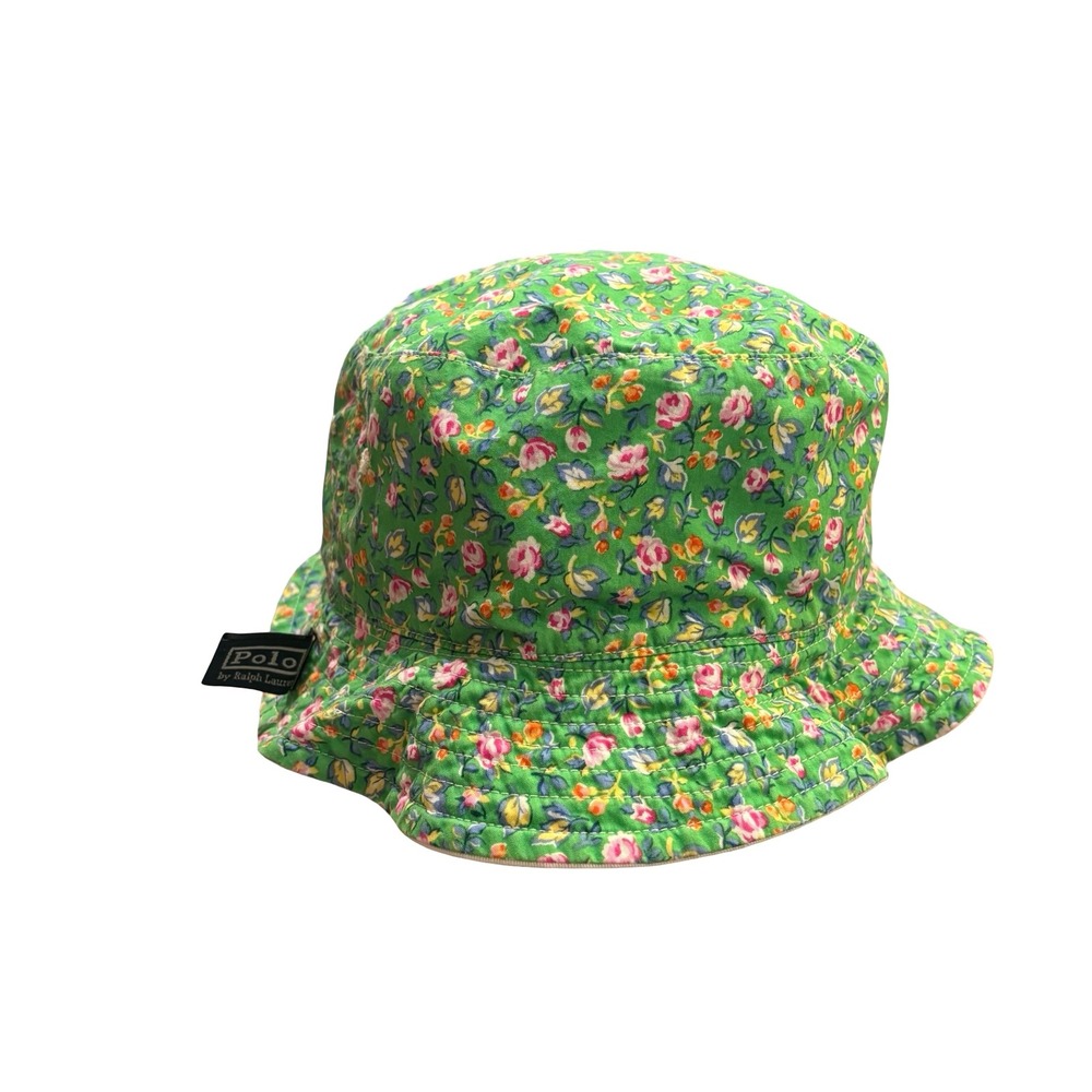 Polo Ralph Lauren Reversible Bucket Hat Green Floral Pony White Cotton Men OS - Picture 3 of 9